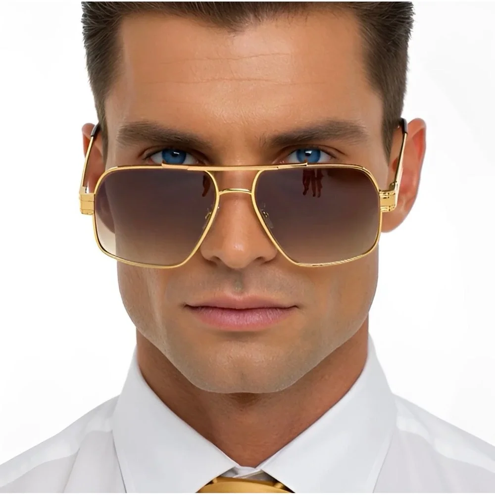 Mens Hip Hop Sunglasses Square Brown Gradient‎ Lens Textured Frame UV400 Lentes